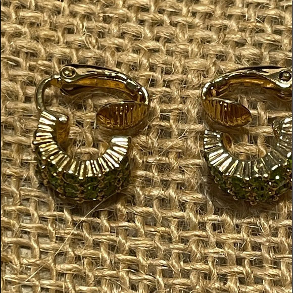 VTG Signed GIVENCHY Clip Earrings Green Half Hoop - Picture 6 of 9